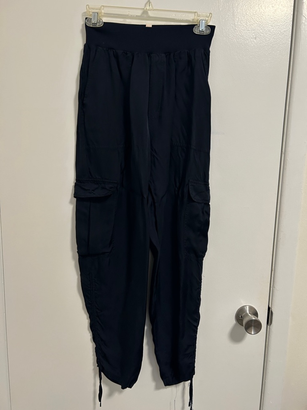 Black XS woman’s Cargo Jogger Pants - Casual Drawstrings Pockets Tapered Fit